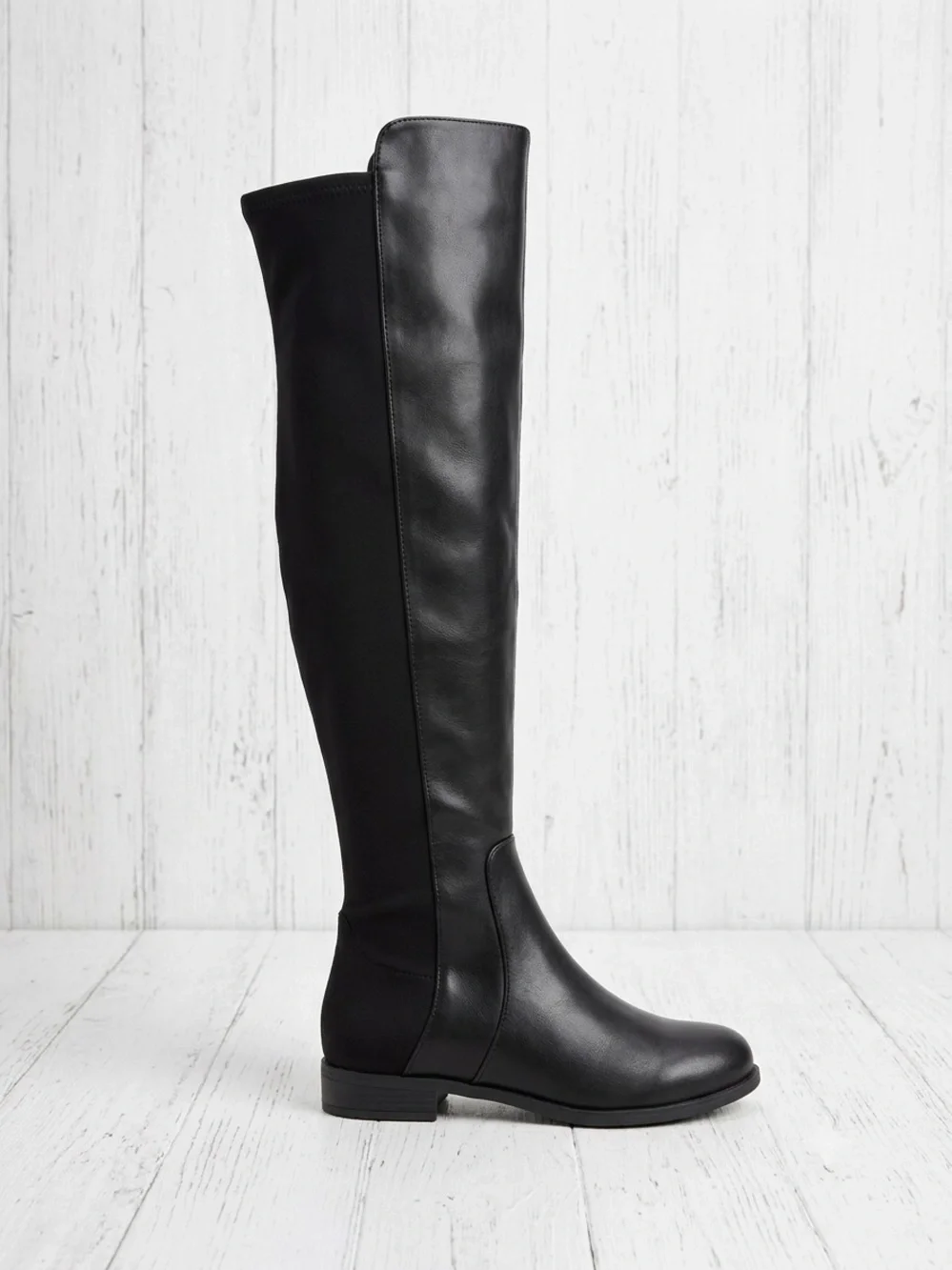 Unisa Collean Over The Knee Boots Black Faux Leather Stretch Flat Riding Size 6M
